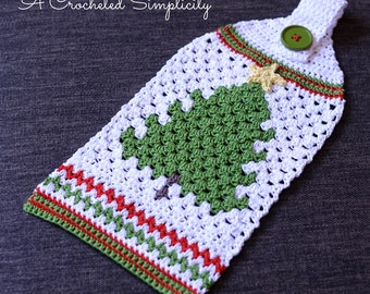 Crochet Pattern: Retro Christmas Tree Kitchen Towel, Christmas Crochet Towel Pattern, Permission to sell finished items, Instant Download