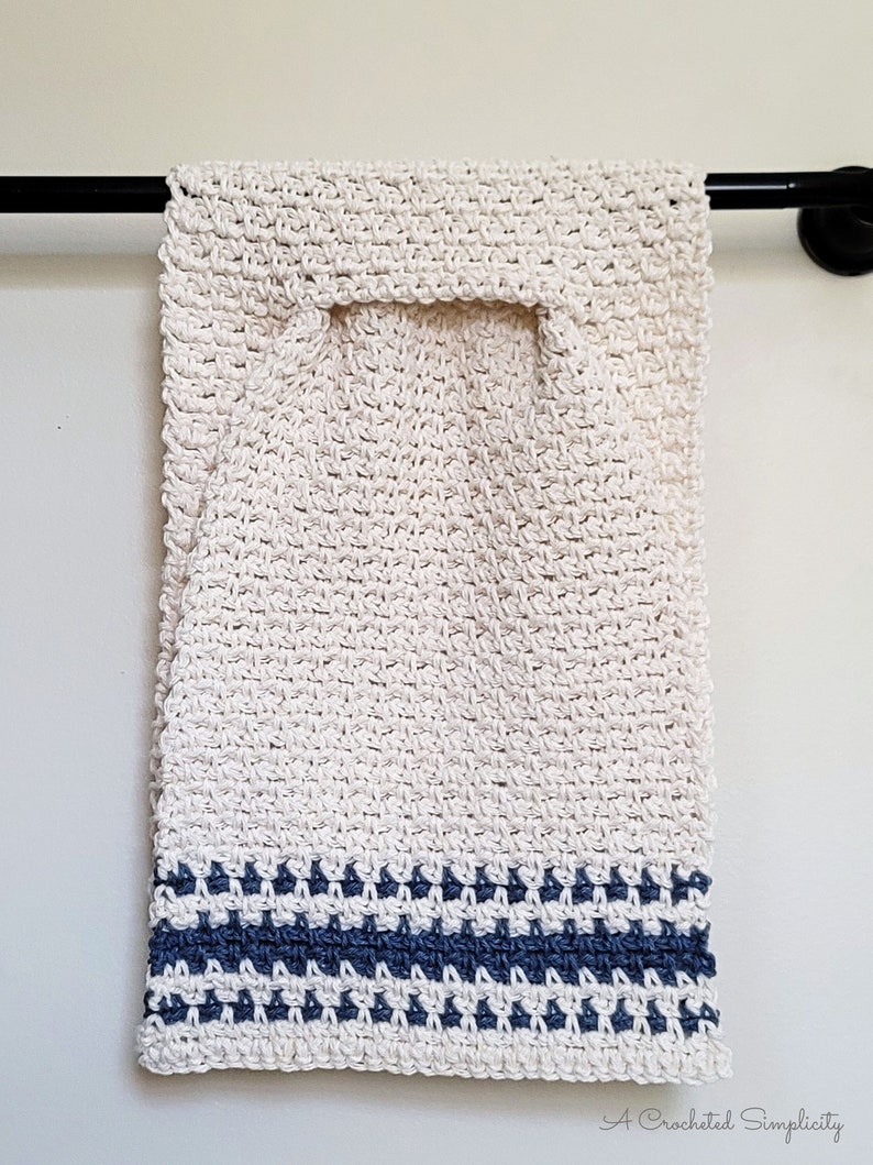 PDF Crochet Pattern: Farmhouse Striped Keyhole Hand Towel, Crochet Hand Towel Pattern, Permission to sell finished items, Instant Download image 1