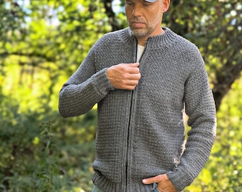 Everett Men's Zippered Cardigan Crochet Pattern | Men's Crochet Sweater PDF | Zipper Cardigan Pattern | Crochet Gift for Him