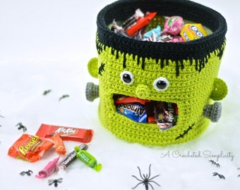 Crochet Pattern: Frankenstein Candy Bowl **Permission to Sell Finished Items INSTANT DOWNLOAD