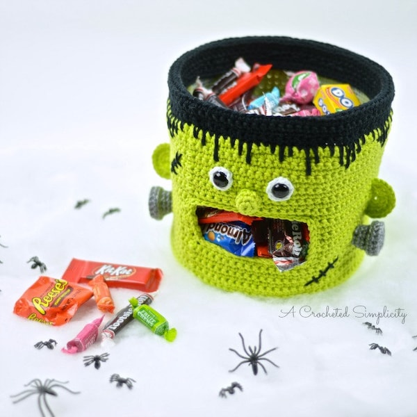 Crochet Pattern: Frankenstein Candy Bowl **Permission to Sell Finished Items INSTANT DOWNLOAD