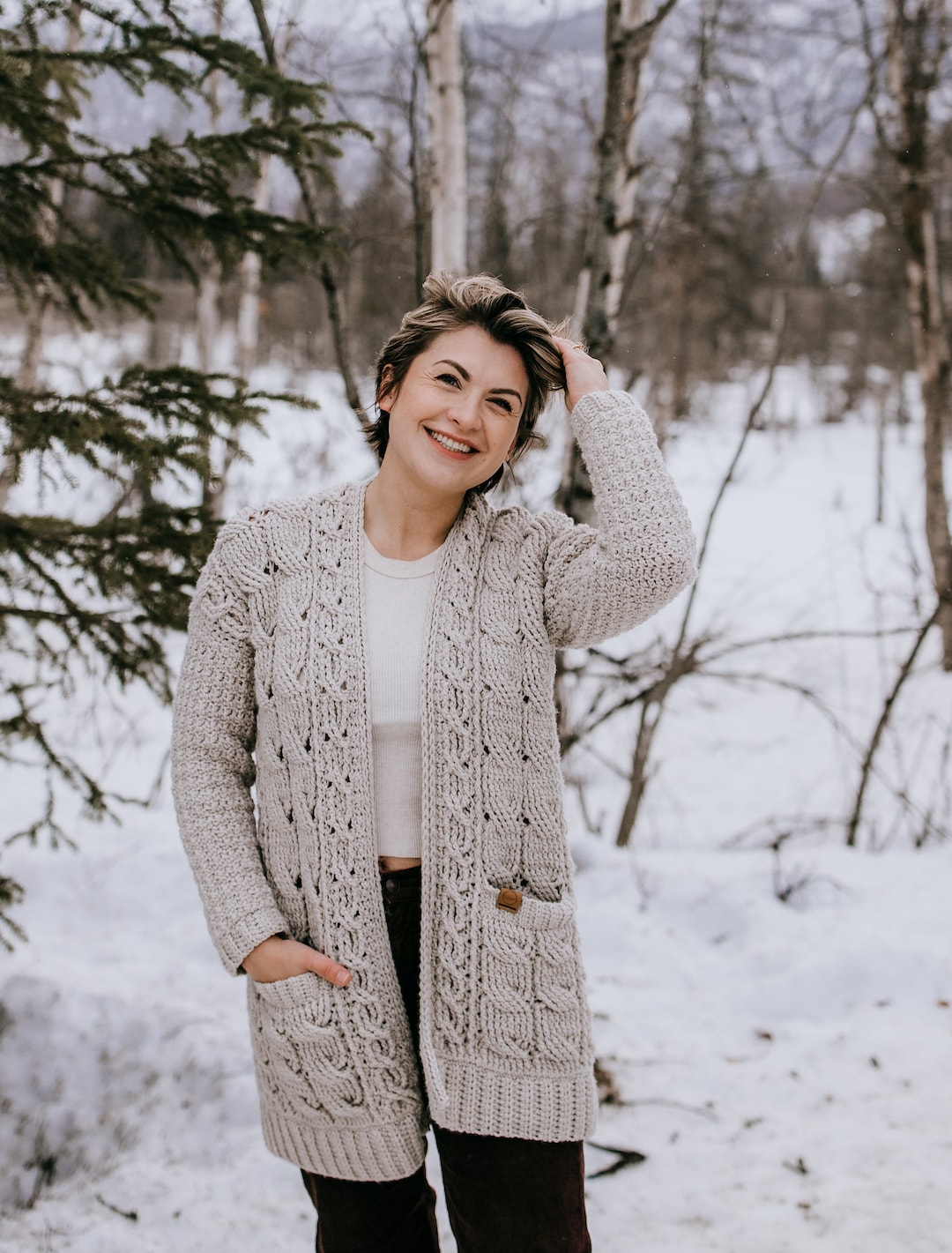 CROCHET CARDIGAN PATTERN Cozy Cable Crochet Cardigan Women's Crochet Sweater Cardigan Crochet Pattern Instant Download