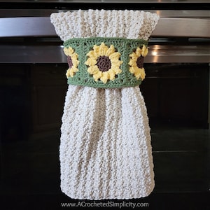 Sunflower Crochet Hand Towel, Crochet Kitchen Towel Pattern, Crochet Towel Pattern, Sunflower, Dish Towel Pattern, PDF Crochet Pattern