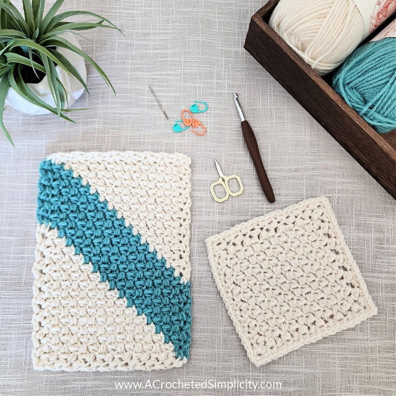 Crochet C2C Blanket Pattern, C2C Crochet Mini Bean Stitch 6 Square, C2C Square, Corner to Corner Rectangle Pattern INSTANT DOWNLOAD PDF image 1