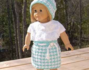 Crochet Pattern: Houndstooth 18" Doll Clothes Cloche, Skirt, Shirt / Permission to Sell Finished Items