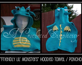 Crochet Pattern: "Friendly Lil' Monsters" Poncho Style Swim Cover-Up, 100% Cotton Beach Cover, Permission to Sell Items