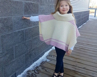 Crochet Pattern: Emelyn Cowl Neck Poncho, Sizes Toddler, Child Small, Child Large, & Adult **Permission to sell finished items