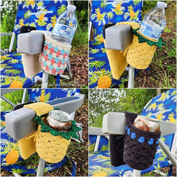 Crochet Chair Caddy for lounge chairs, beach chairs, camping chairs, walkers, Adjustable to Fit Most Chairs, PDF Crochet Pattern