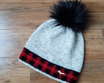 CROCHET HAT PATTERN | Touch of Plaid Crochet Hat Pattern | Buffalo Plaid Hat | Plaid Crochet Beanie Pattern | Instant Download Pdf