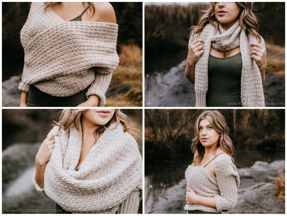 CROCHET Sweater Scarf Pattern | Crochet Sweater Scarf | Crochet Scarf with Sleeves |  Crochet Scarf Pattern | Easy Crochet | PDF Download