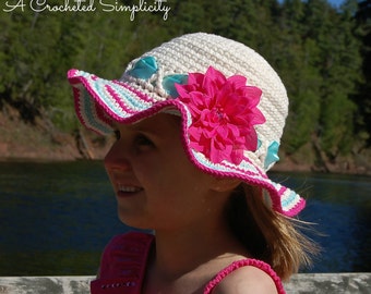 Crochet Pattern: "Sweet & Sassy" Sunhat, Sizes Baby thru Adult, Permission to Sell Finished Items