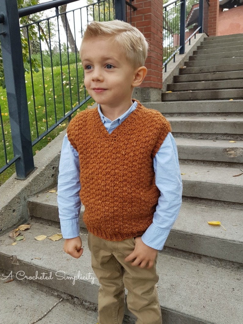 Crochet Pattern: Summit Kids Sweater Vest **Permission to sell finished items image 1