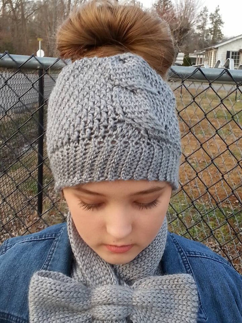 Crochet Pattern: Big Bold Cabled Ponytail / Messy Bun, Beanie & Slouch, Sizes Toddler, Child, Teen, Adult Small, Adult Medium / Large image 4