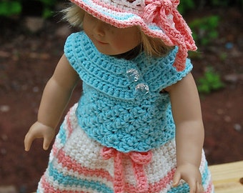 Crochet Pattern: "Sweet & Sassy" 18" Doll Dress, Skirt, Shirt, Sunhat / Permission to Sell Finished Items