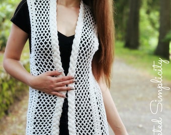Crochet Pattern: Adalene Cabled Vest, Sizes XS thru 5X **Permission to sell finished items