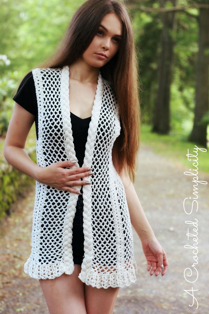 Crochet Pattern: Adalene Cabled Vest, Sizes XS thru 5X Permission to sell finished items image 1