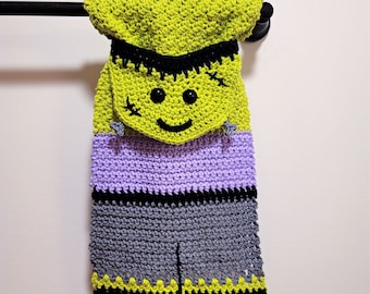 Crochet Pattern: Frankenstein's Monster Kitchen Towel, Halloween Crochet Dish Towel Pattern, PDF Instant Download
