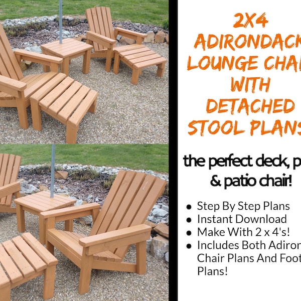2 x 4 Adirondack Lounge Chair Plans With Detached Foot Stool!