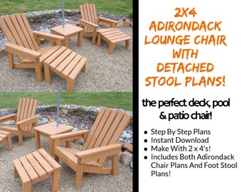 2 x 4 Adirondack Lounge Chair Plans With Detached Foot Stool!