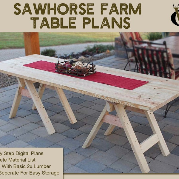 DIY Sawhorse Farm Table Plans – Made Easily From Inexpensive 2x Lumber!