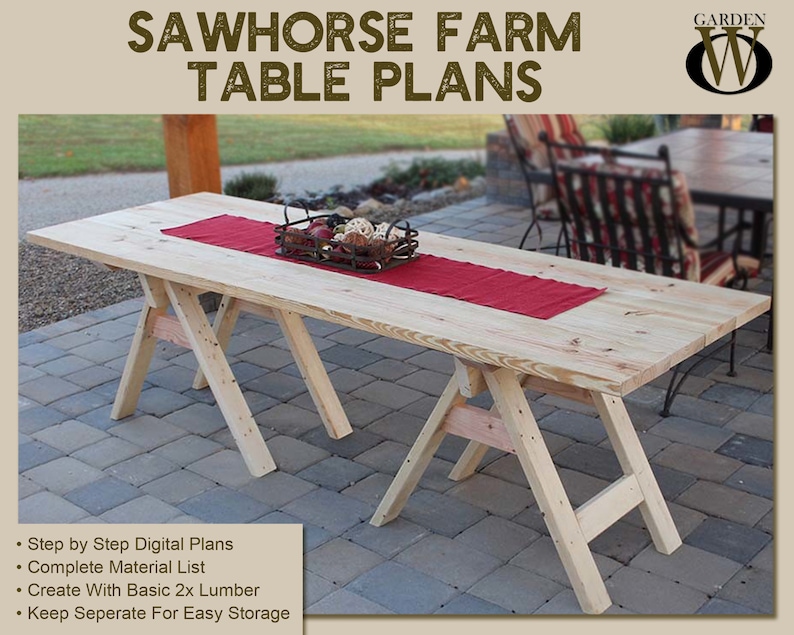 DIY Sawhorse Farm Table Plans Made Easily From Inexpensive 2x Lumber image 1