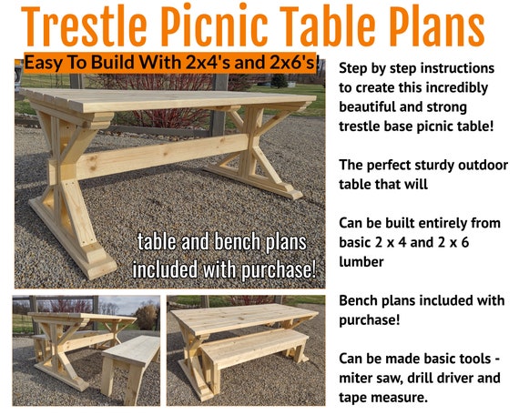 DIY Trestle Base Picnic Table Plans Includes Bench Plans - Etsy UK