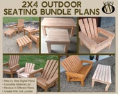 2x4 Outdoor Seating Bundle Plans - Plans For Adirondack Chair, Bench, Foot Stool, End Table, Coffee Table & Kids Chair