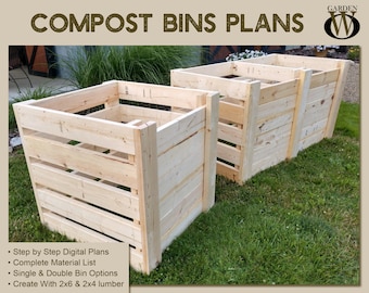 Plans Only - DIY Single & Double Compost Bin Plans With Adjustable Front Slats