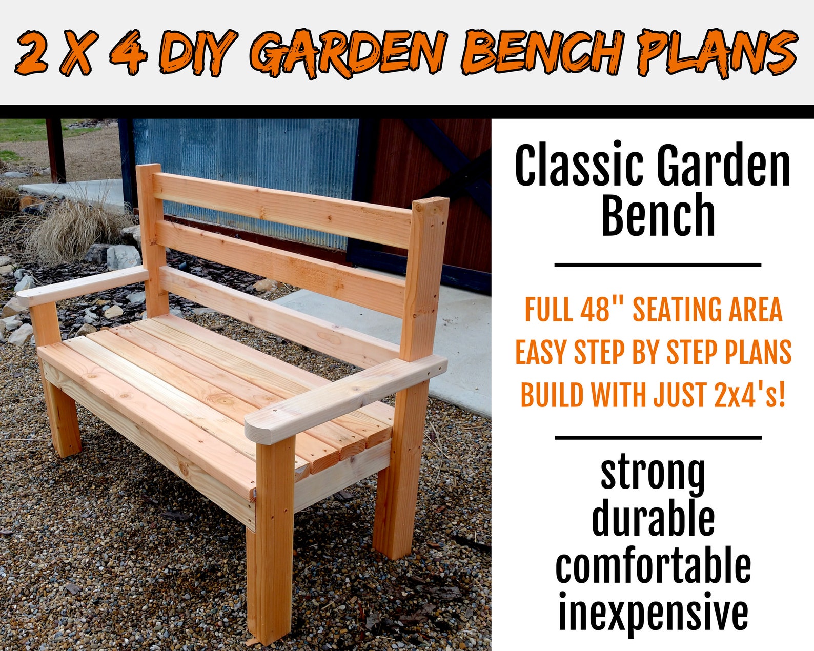 2 X 4 Classic Garden / Park Bench Plans Etsy