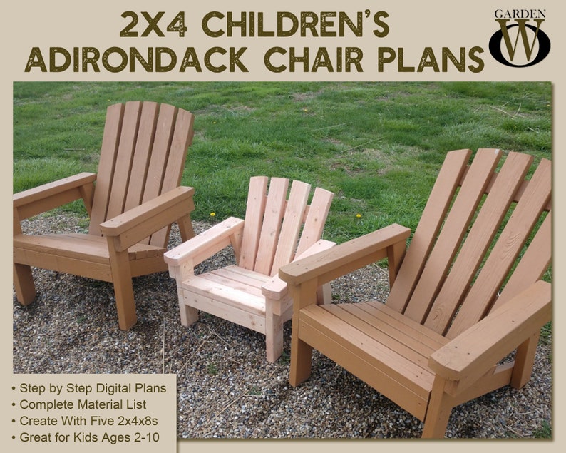 Plany krzeseł Adirondack 2x4 w rozmiarze dziecięcym — idealny rozmiar dla dzieci! zdjęcie 1