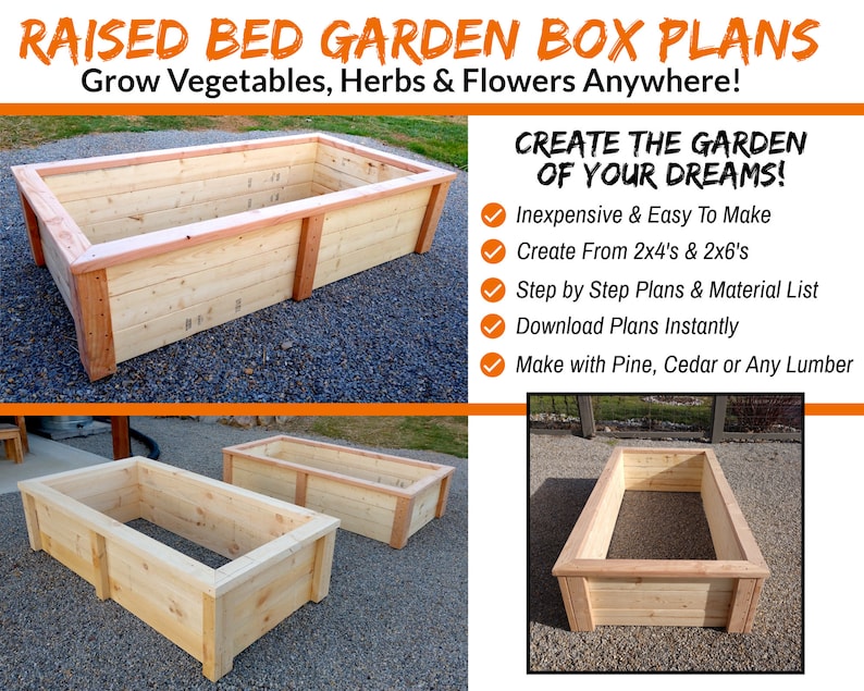 DIY Raised Bed Garden Box Plans Simple Strong Beautiful Etsy