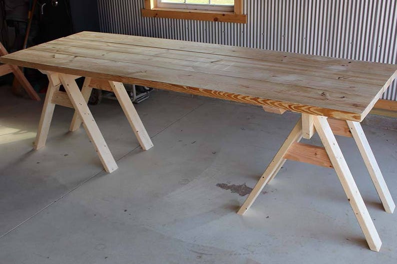 DIY Sawhorse Farm Table Plans Made Easily From Inexpensive Etsy