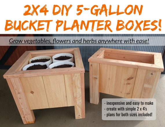 2 X 4 Diy 5 Gallon Bucket Planter Boxes An Incredible Way Etsy