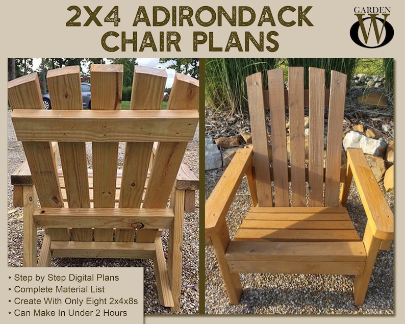 2x4 DIY Adirondack Chair Plans - Simple Plans for a Comfortable, Beautiful and Inexpensive Patio, Backyard, or Fire Pit Chair