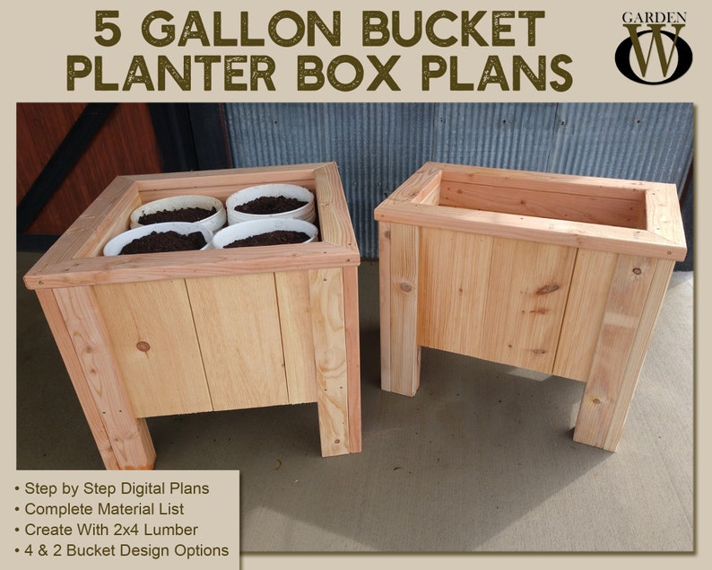 2 X 4 DIY 5gallon Bucket Planter Box Plans an Incredible Etsy