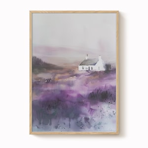 Scottish Croft Watercolor Print: Heather Landscape Art