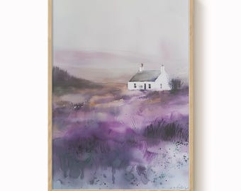 Scottish Croft Watercolor Print: Heather Landscape Art