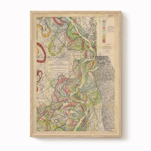 Harold Fisk Map Print - Seite 5: Osceola, AR bis Memphis, TN, Mississippi River Meander Map, Vintage Restaurierung, antike Flusskarte