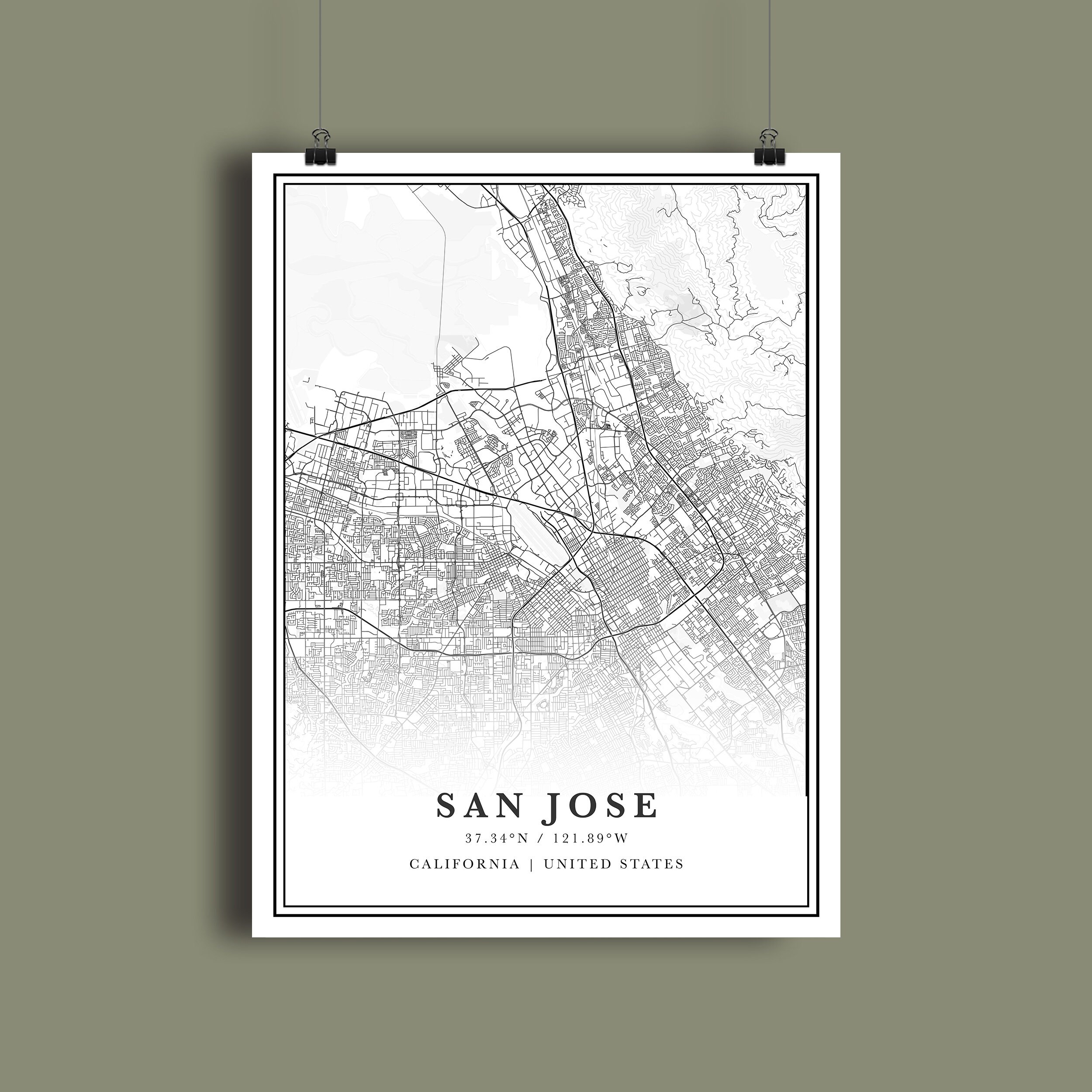 San Jose Map Digital San Jose Map San Jose California - Etsy