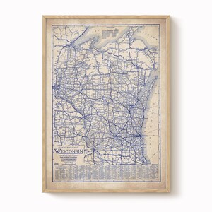 Carte du Wisconsin, carte vintage du Wisconsin, ancien plan directeur, affiche de carte, carte vintage, impression de carte, amateur d'histoire, carte ancienne, carte historique du wisconsin