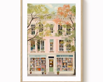 Vintage Bookshop Art Print: Eclectic Travel Wall Decor