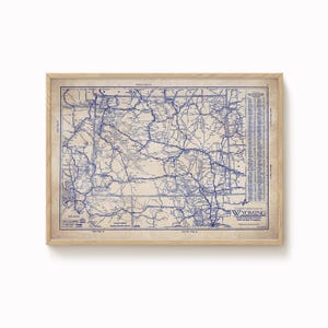 Wyoming map, Vintage Wyoming map, blueprint map, map poster, vintage map, history lover, old map, Wyoming historic map, Wyoming map gift