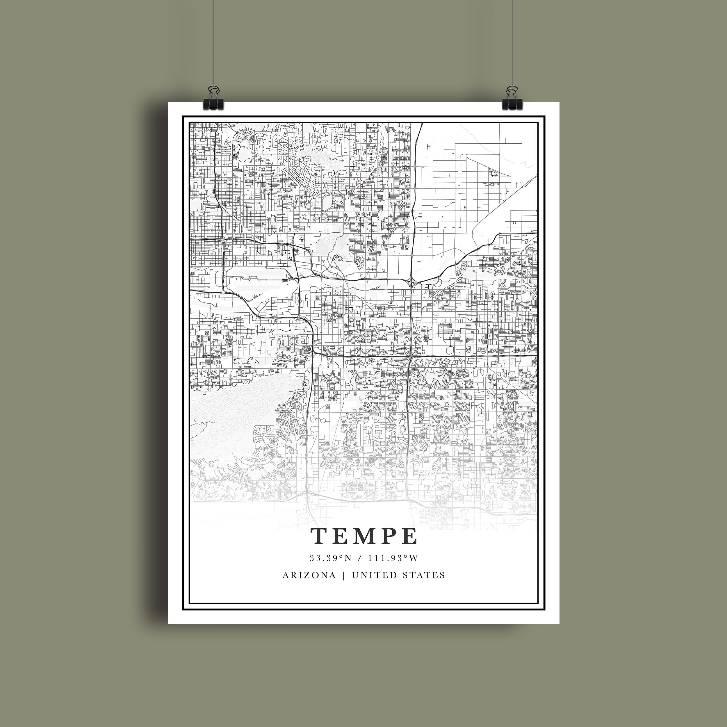 Tempe Map Digital Tempe Map Tempe Arizona Wall Art - Etsy