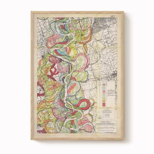 Impresión de mapa de Harold Fisk – Hoja 3: New Madrid a Caruthersville, MO, mapa del meandro del río Misisipi, restauración antigua, carta fluvial antigua,