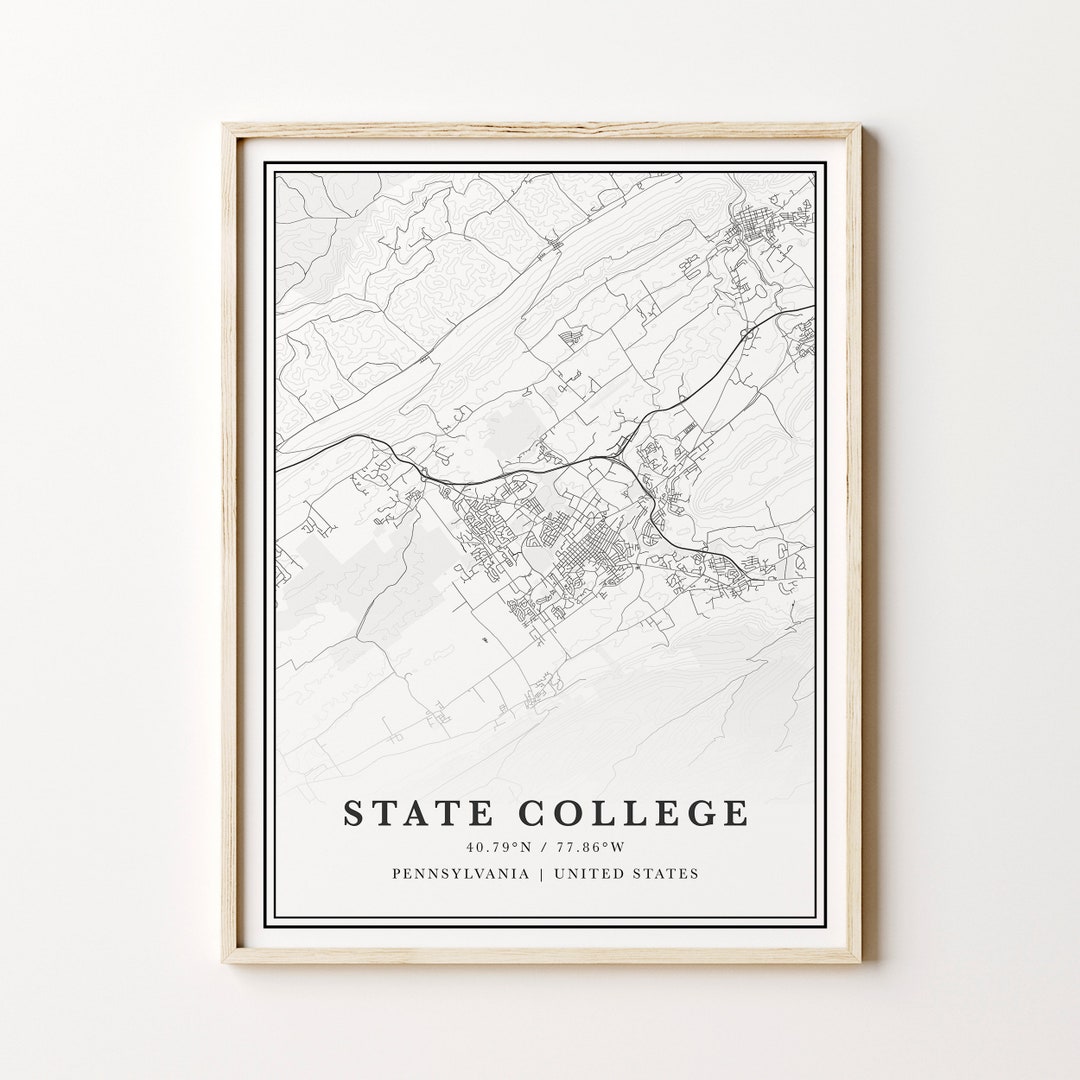 Printable State College Map Digital State College Map State - Etsy