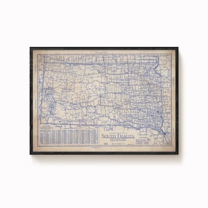 South Dakota Map, Vintage Map, Old Blueprint, Historic Poster, Antique Wall Art, History Lover Gift, Detailed State Print