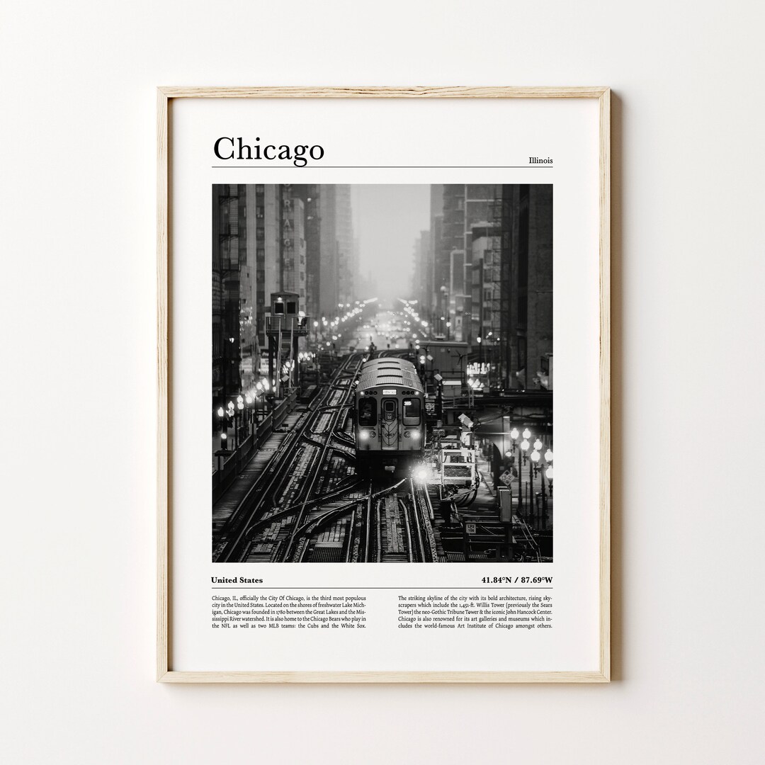 Chicago City Print Black and White Chicago Wall Art Chicago Etsy