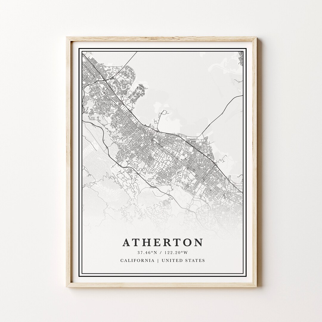 Atherton Map Digital Atherton Map Atherton California Etsy