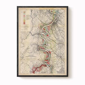 Harold Fisk Map Print – Sheet 15: Baton Rouge to New Orleans & the Delta, Mississippi River Meander Map, Vintage Restoration, River Chart,