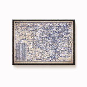 Historic Oklahoma Map, Vintage Map Poster, Blueprint Print, Old State Wall Art, Antique Decor Gift for History Fans